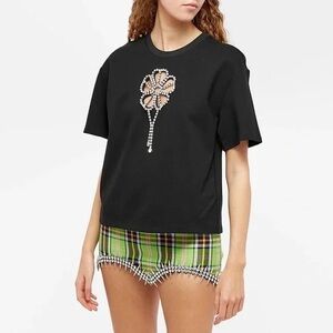 AREA CRYSTAL FLOWER Black Embellished Women's Top